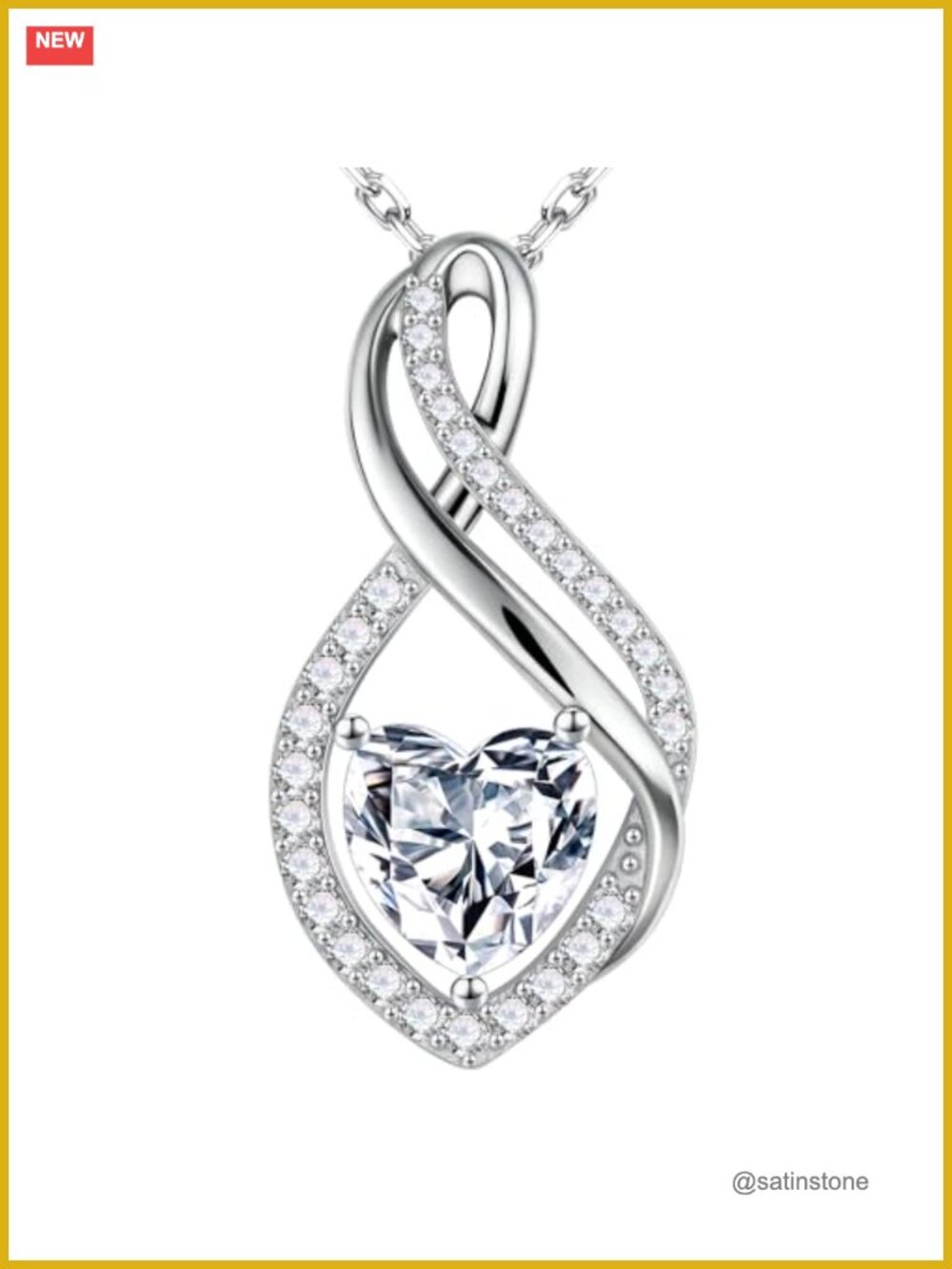 Sterling Silver Infinity Heart Moissanite Pendant Necklace